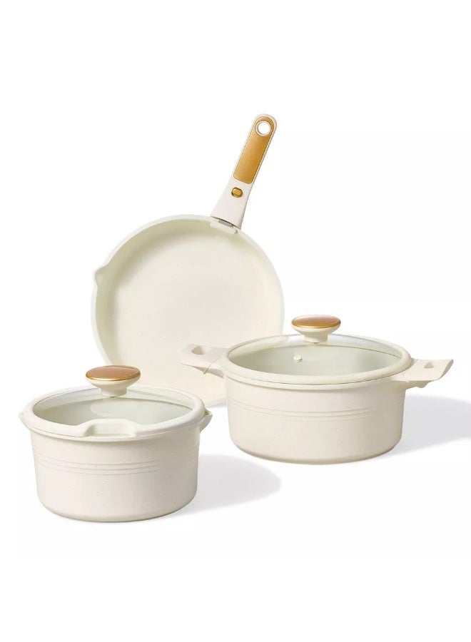 كاروت طقم أواني كاروت 24 قطعة غير لاصق بمقابض قابلة للفصل، تصميم قابل للتكديس من ألومنيوم صحي خالٍ من PFOA، مزود بفتحات صب، متوافق مع جميع المواقد وآمن لغسالة الصحون (أبيض) - Image 4